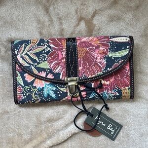 Myra Bag Floral Canvas Clutch Wallet - Navy, Pink & Green